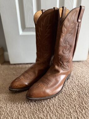 VINTAGE DAN POST MEN'S WESTERN BROWN LEATHER BOOTS SIZE 13EW COWBOY